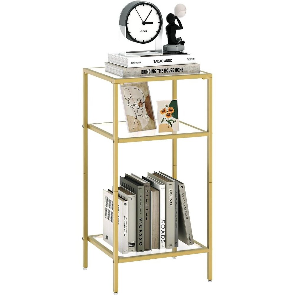 New 3-Tier Side Tables Set of 2 Tempered Glass Tables with Storage for Room - Picture 12 of 12